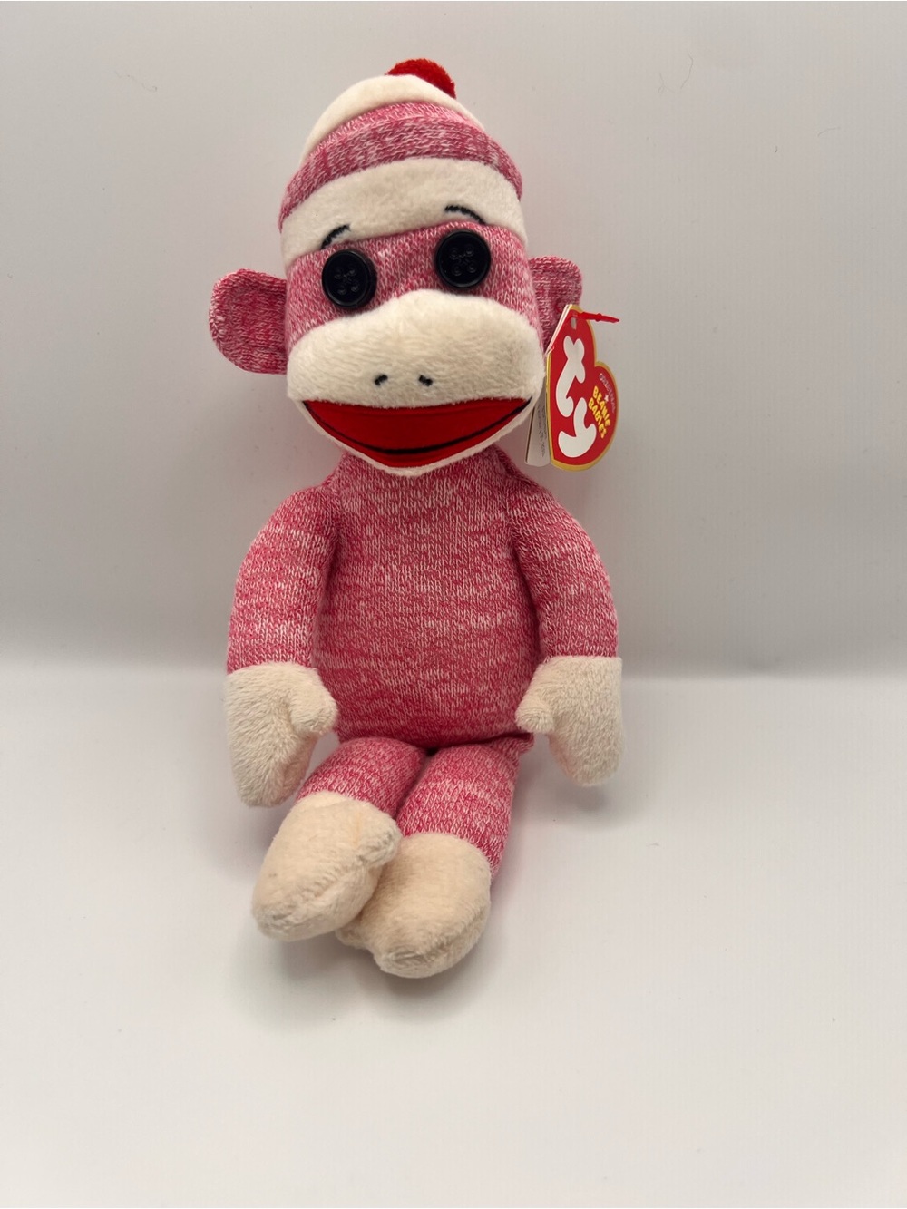 TY Beanie Baby SOCKS THE SOCK MONKEY Pink Knit 2011 8.5" Plush Toy Rare